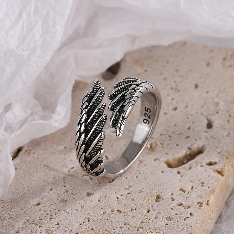 925 Sterling Silver Women's Ring Feather Wing Dating Jewelry Aesthetic Accessories