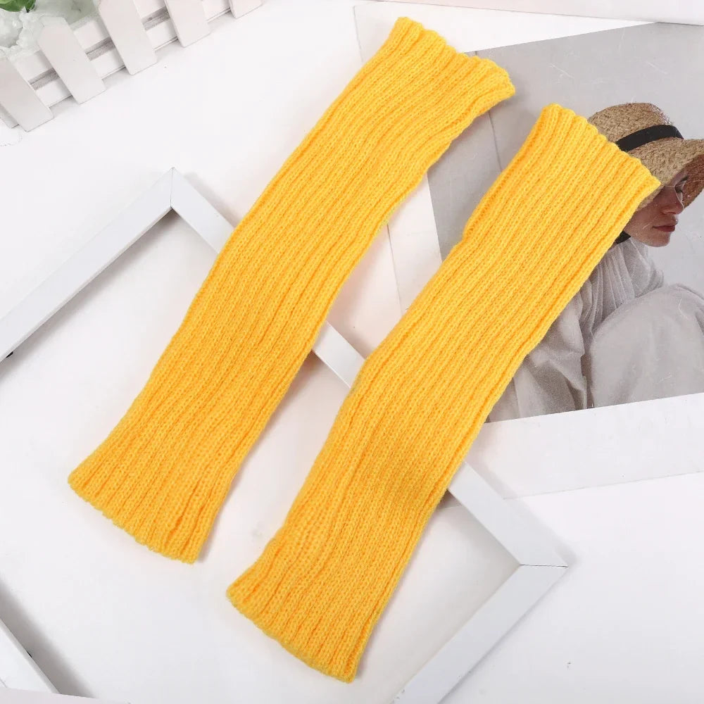 Knitted Long Fingerless Gloves Women Mitten Winter Y2K Solid Arm Warmer Sleeves Fashion Casual Soft Girls Clothes Punk Glove-Dollar Bargains Online Shopping Australia