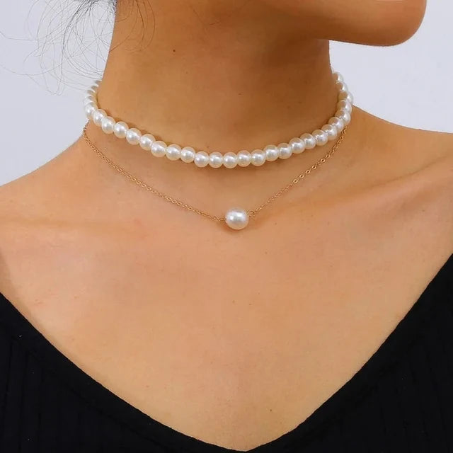 Elegant Jewelry Wedding Big Pearl Necklace For Women Fashion Imitation Pearl Green Rose Color Stone Choker Necklace-Dollar Bargains Online Shopping Australia