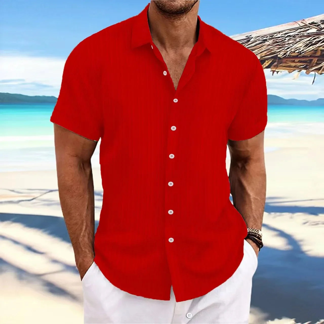 men's striped jacquard casual fashion comfortable loose short sleeve Hawaiian shirt-Dollar Bargains Online Shopping Australia