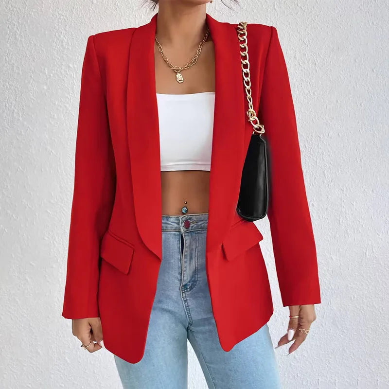 Women Elegant Casual Solid Blazer Vintage Formal Business Chic Suit Jackets Female Outerwear Long Sleeve Open Stitch Slim Coats-Dollar Bargains Online Shopping Australia