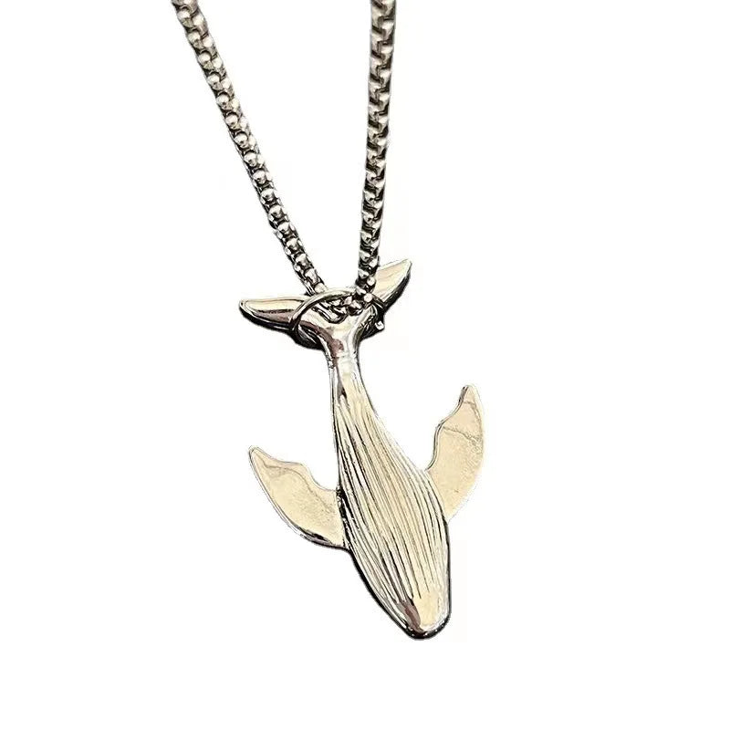 Fashion Trend Whale Stainless Steel Pendant Necklace for Men Exquisite Design Small Whale Cold Wind Long Sweater Chain-Dollar Bargains Online Shopping Australia