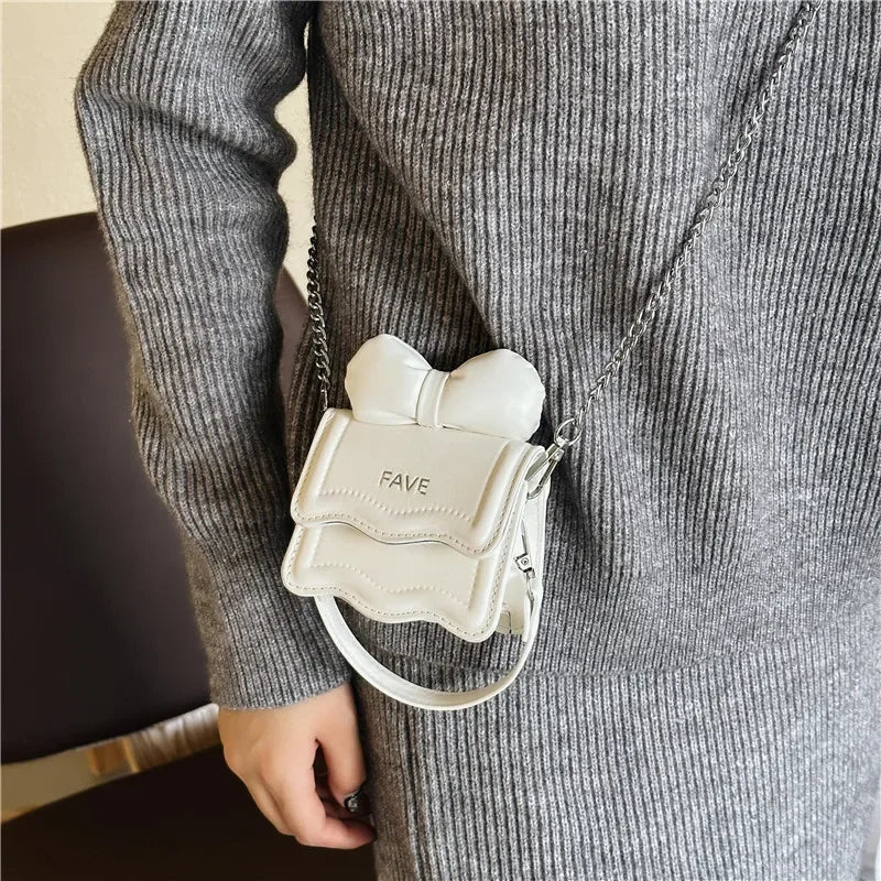 Sweet Bow Children's Small Square Shoulder Bags Lovely Women Girls Mini Crossbody Bag Cute Princess Coin Purse Chain Handbags