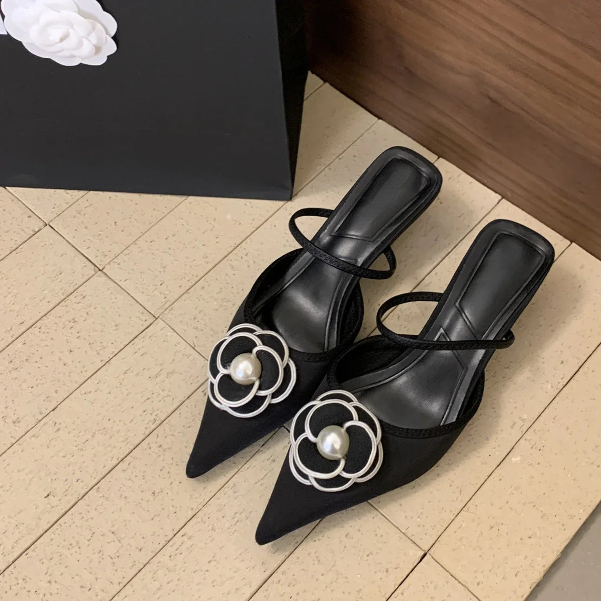 Flower Pointed Toe High Heels Women Luxury Designer Sandals Female Summer Elegant Fashion Pumps Woman Flower Mule Slippers Women-Dollar Bargains Online Shopping Australia