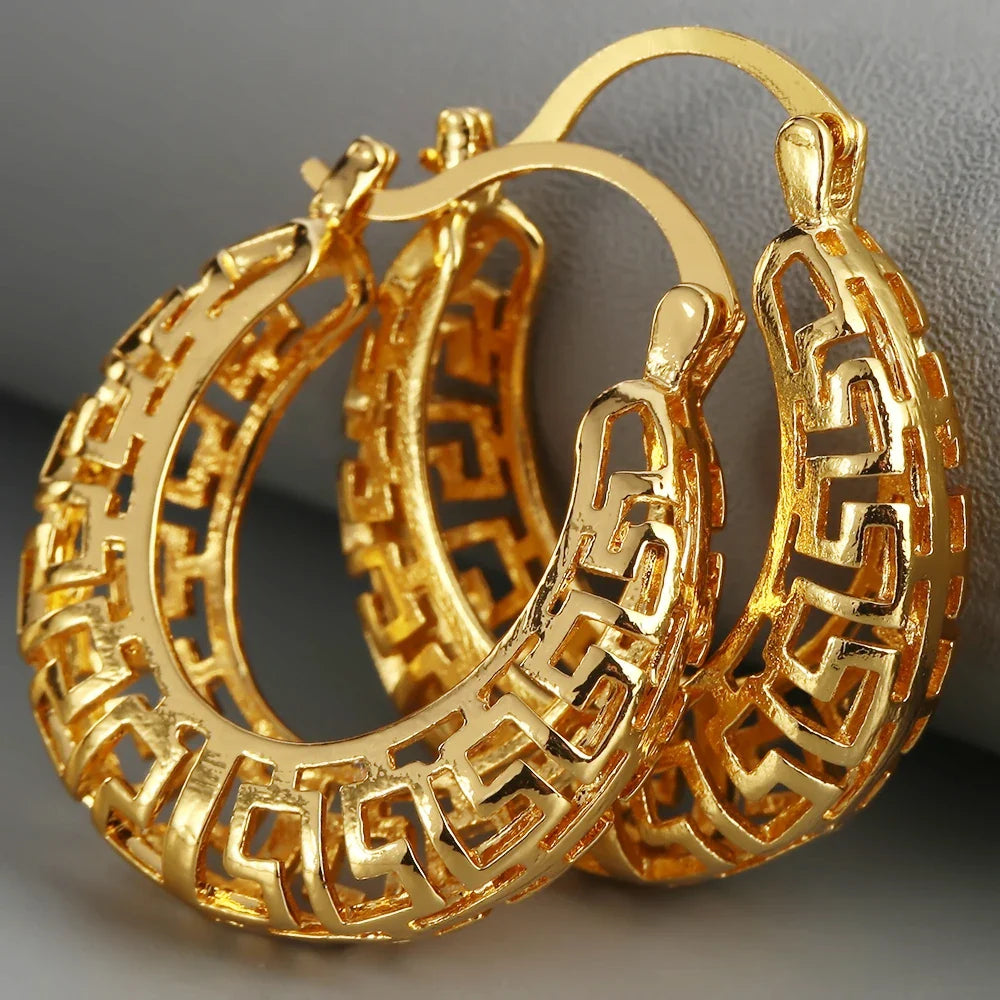 Fashion Round Gold Plated Copper Hoop Earrings for Women 2023 New Vintage Jewelry Wedding Anniversary Party Gifts Acessories-Dollar Bargains Online Shopping Australia
