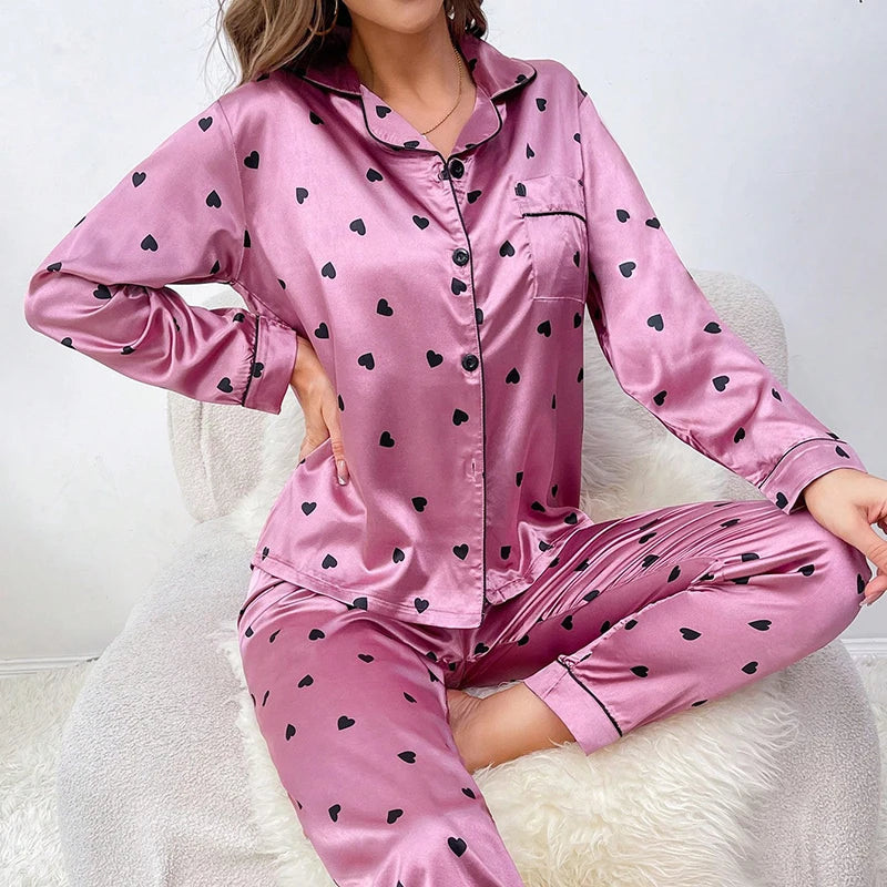 women Silk Satin pyjamas set Long sleeve Shirt with Trouser Sleepwear Loungewear Female Pyjamas Suits-Dollar Bargains Online Shopping Australia
