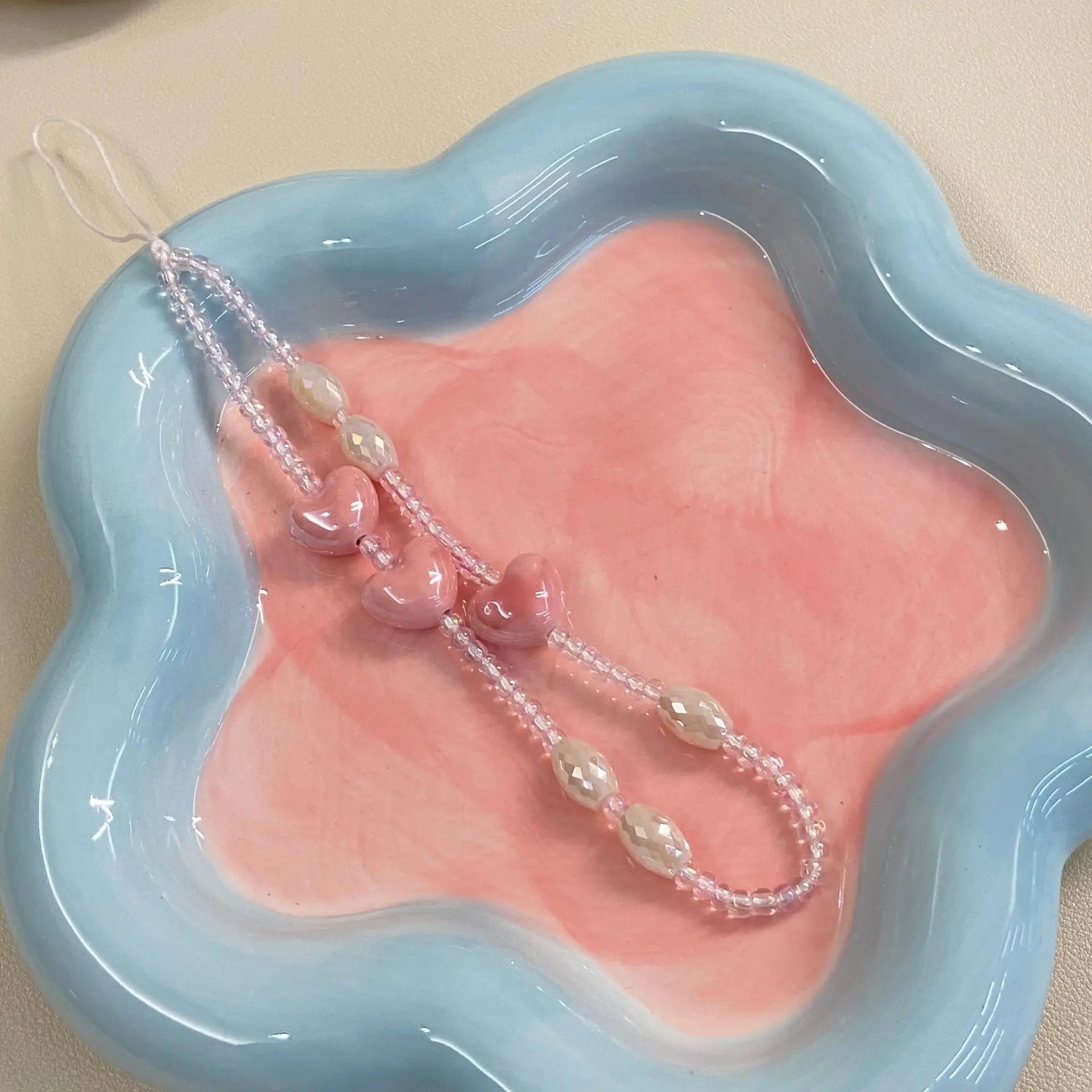 Simple Pink Bear Heart Strawberry Bowknot Flower Acrylic Imitation Pearl Beaded Phone Chain for Women Girls Sweet Accessories-Dollar Bargains Online Shopping Australia