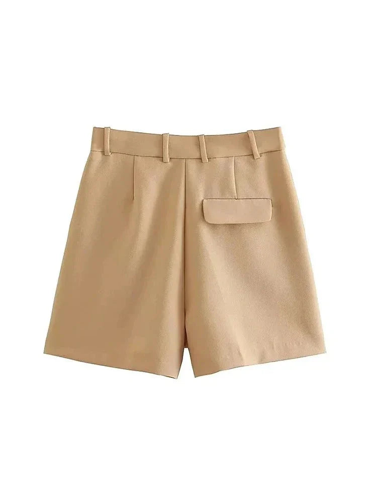 Women Side Pockets Front Darts Bermuda Shorts Vintage High Waist Zipper Fly Female Short Pants-Dollar Bargains Online Shopping Australia