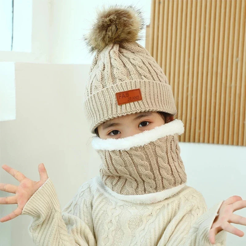 Children Winter Warm Suits Knitted Hat Scarf and Gloves Set For Girls Boy Pompoms Baby Beanies Cap Christmas Gifts For Kids 1-5y-Dollar Bargains Online Shopping Australia