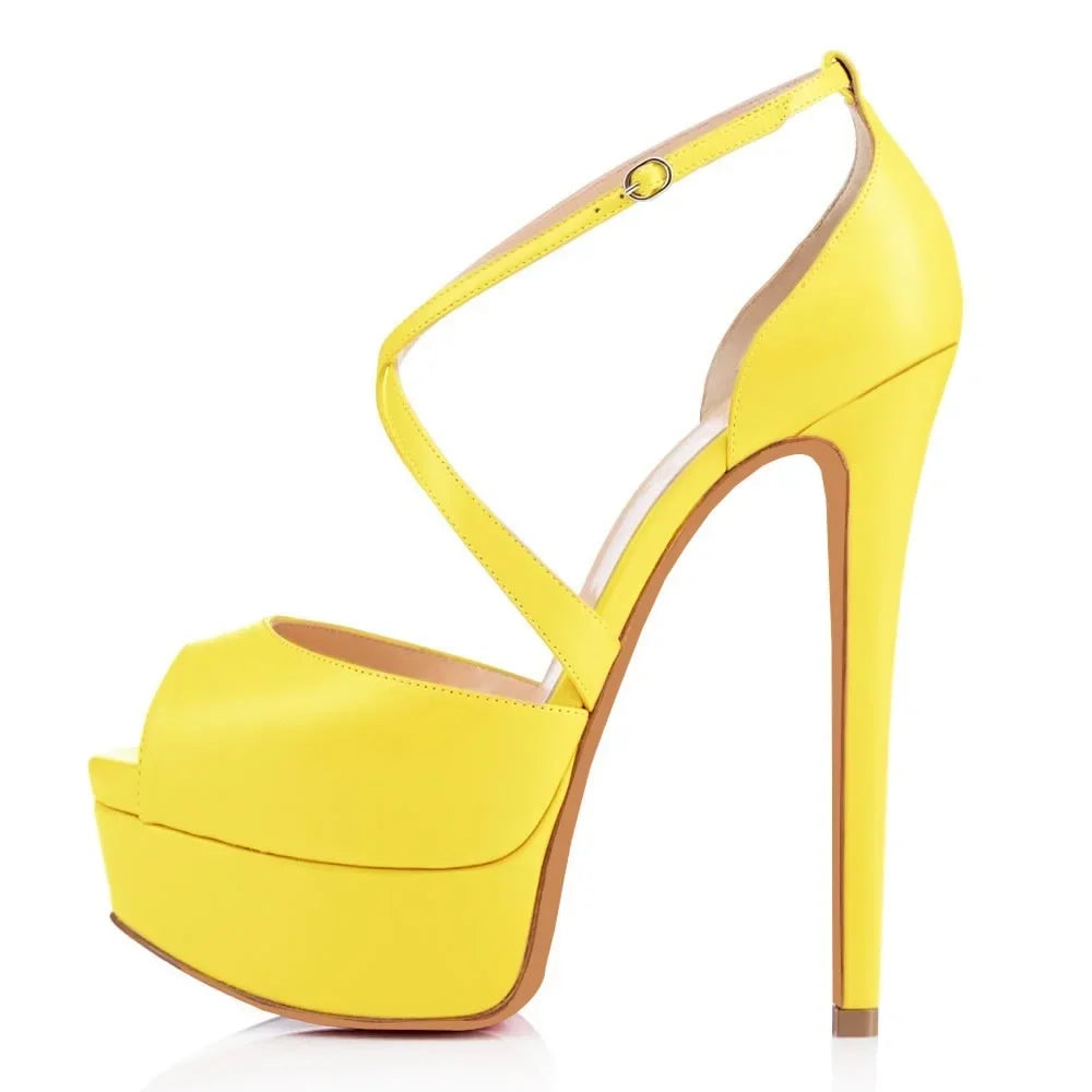 Women Pumps Nightclub Sandal Ultra Fashion Sexy 14cm Super High Heels Leather Platform Ankle Strap Sandals Red Wedding Shoes-Dollar Bargains Online Shopping Australia