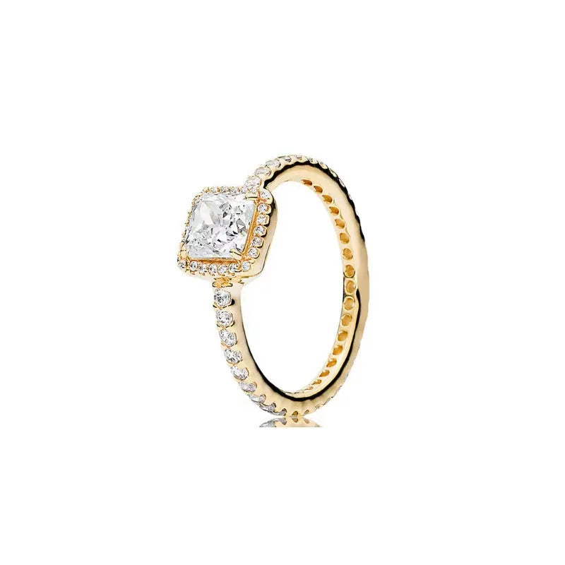 Gold Plated Silver Ring Zircon Sparkling Double Band Heart Finger Ring Women Ring Fine Jewelry