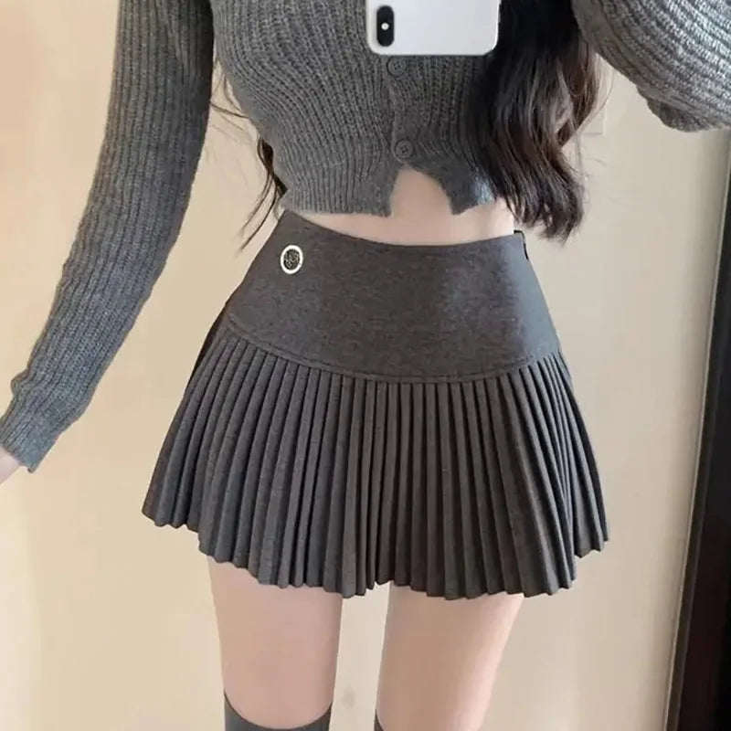 Woolen Pleated Skirt Women Korean Cute Sexy High Waist A-line coquette Extreme Mini Skirt Autumn Winter Vintage School