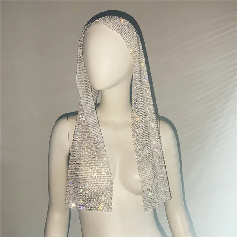 Fashion Women Bandana Hair Band Crystal Rhinestone Fishnet Headscarf Hip Hop Turban Hat Streetwear Muslim Scarf  Accessories