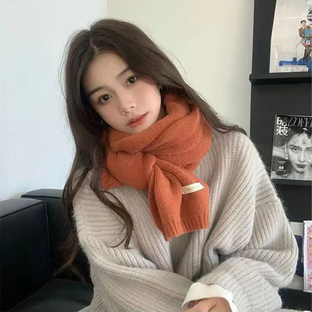 Winter Knitting Wool Scarf Men Women Fastener Thermal Neck Warmer Solid Fleece Keep Warm Scarf Thickening Windproof Neck Cover