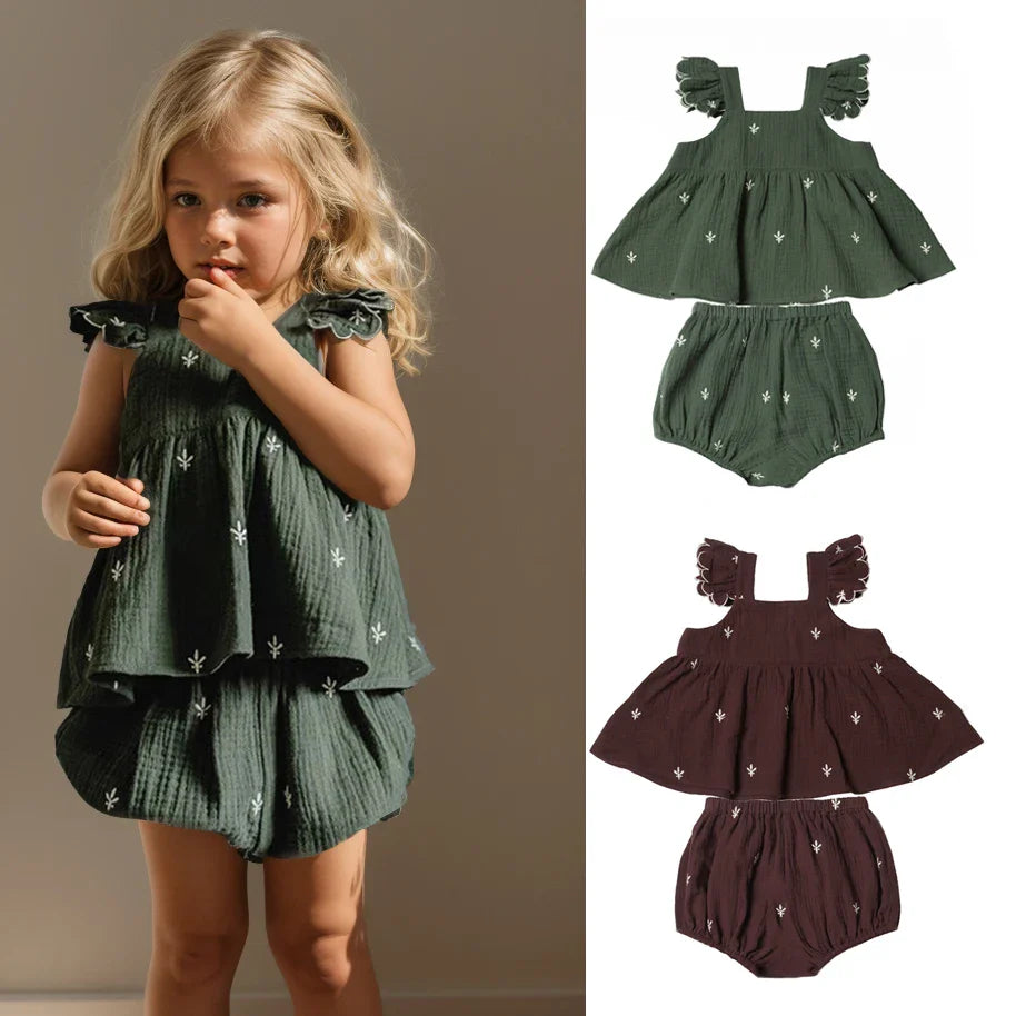 Summer Baby Girl Clothes Sets Organic Cotton Embroidery Infant Baby Girl Clothing-Dollar Bargains Online Shopping Australia