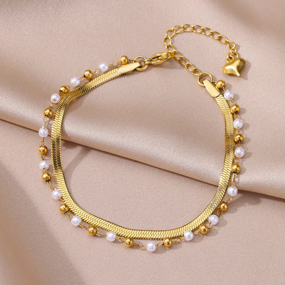 Anklets for Women Summer Beach Accessories Stainless Steel Imitation Pearl Chain Anklet Gold Color Leg Bracelets Bodychain Gifts-Dollar Bargains Online Shopping Australia