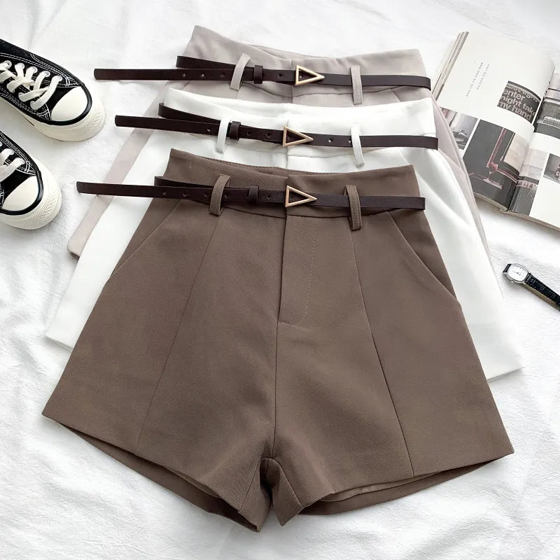 Women's Shorts A-line High Waist Short Chic Office Lady Shorts With Belted Vintage Female Trousers-Dollar Bargains Online Shopping Australia