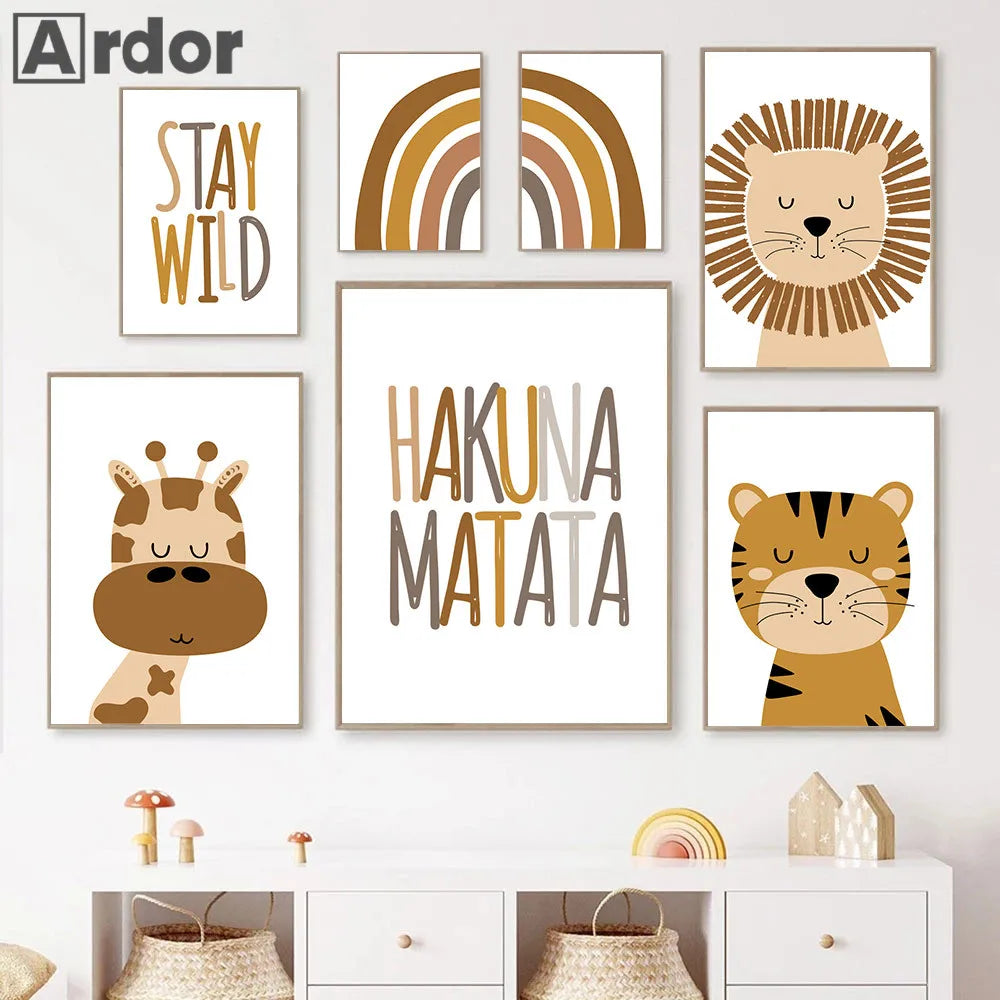HAKUNA MATATA Art Poster Baby Nursery Canvas Print Lion Animal Painting Tiger Posters Nordic Wall Pictures Kids Room Decoration
