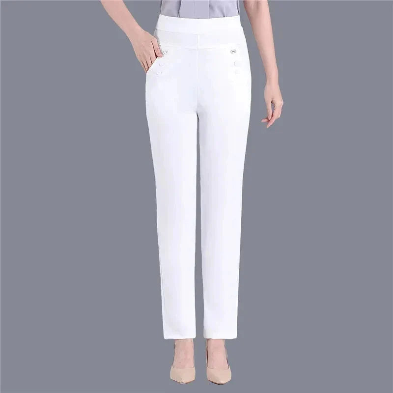 Women Thin Candy Colors Stretch Classic Pants Straight Trousers Mother Casual High Waist Pantalones Slim Ankle-Length Pants-Dollar Bargains Online Shopping Australia