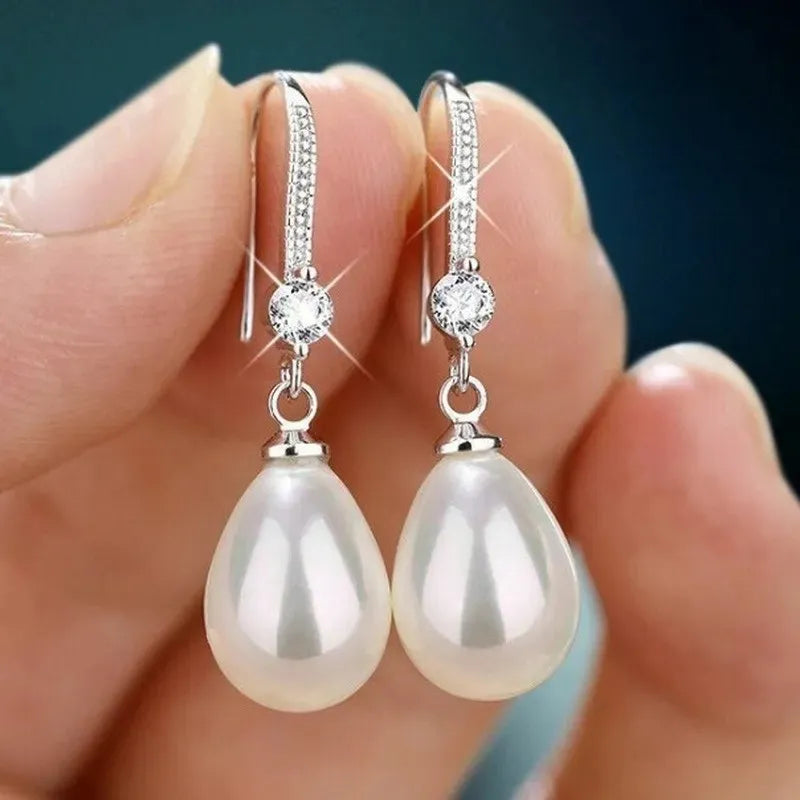 Women's Water Drop Imitation Pearl Earrings Round Oval Wedding Jewelry