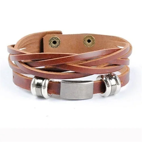 Mens Vintage Multilayer Braided Faux Leather Bangle Cuff Bracelet Wristband-Dollar Bargains Online Shopping Australia