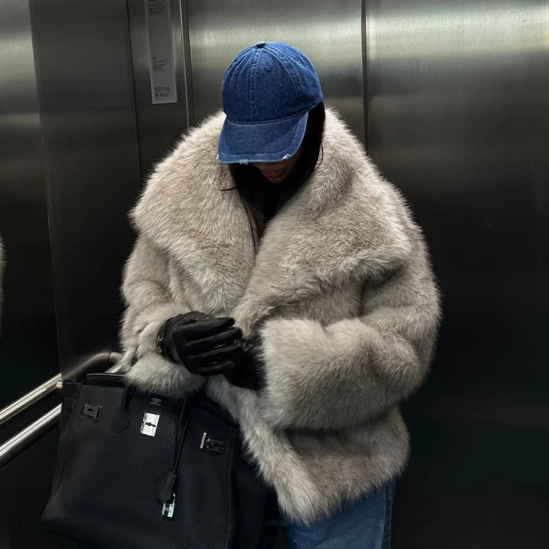 Big fluffy faux fur coat clearance