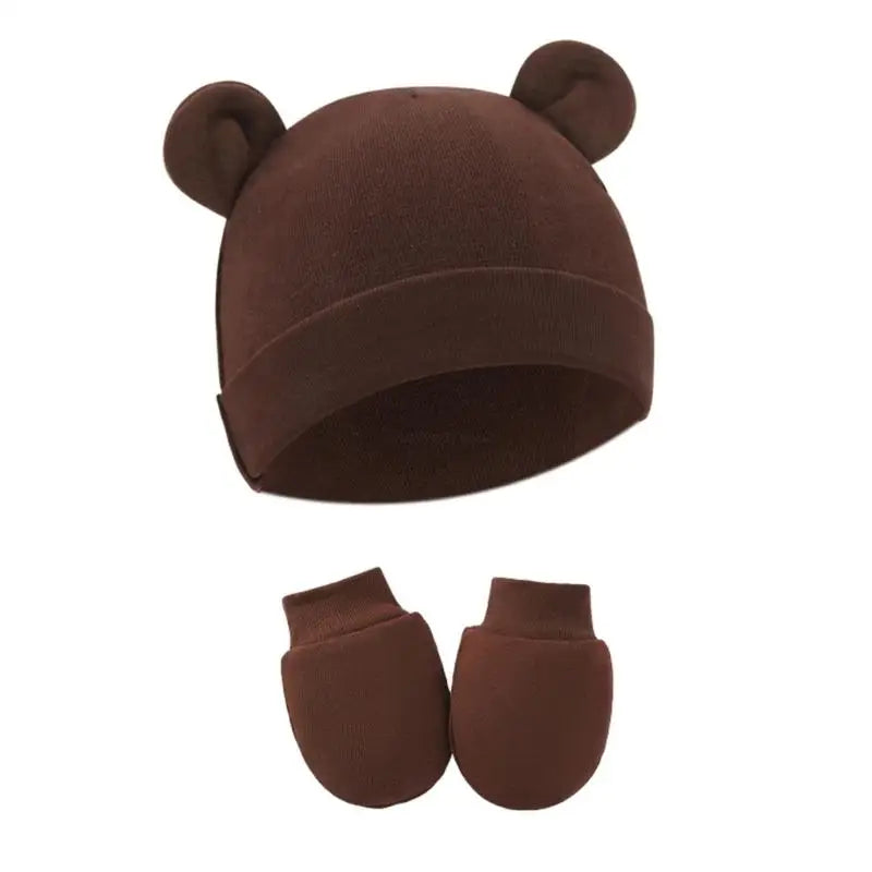 Newborn Cotton Hospital Hat Mittens Baby Beanie Solid Infant Baby Hats with Ear & No Scratch Mitten Soft Gloves Gift-Dollar Bargains Online Shopping Australia