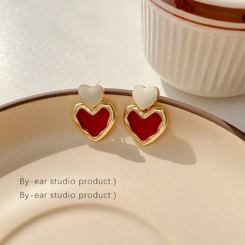 Red Heart Stud Earring Women Metal Gold Color Eye Heart Lips Wedding Statement Earrings Fashion Party Jewelry-Dollar Bargains Online Shopping Australia