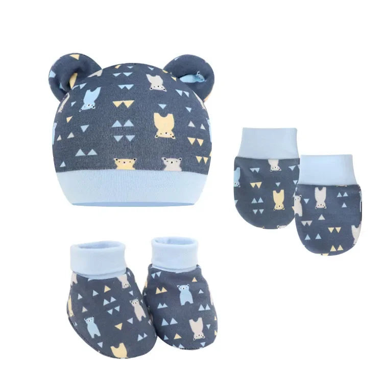 5pcs Baby Cartoon Anti-scratch Gloves Hat Foot Cover Set Handguard Cotton Mittens Beanie Socks Kit for Infant Newborn Headwear-Dollar Bargains Online Shopping Australia