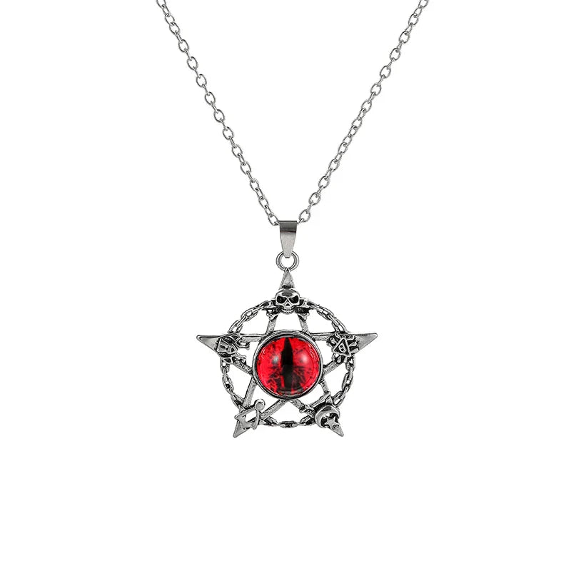 Pentagram shape Devil's Eye Pendant Necklace For Men And Women Punk Retro Non Adjustable Metal Collar Trending Jewelry Gifts-Dollar Bargains Online Shopping Australia