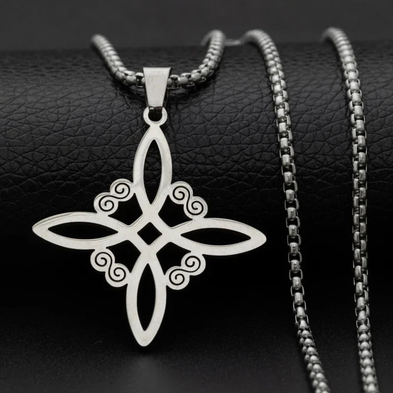 Witch Knot Necklace Stainless Steel Magic Knot Pagan Witchcraft Symbols Pendant Celtic Knot Necklace Jewelry Gifts for Women-Dollar Bargains Online Shopping Australia
