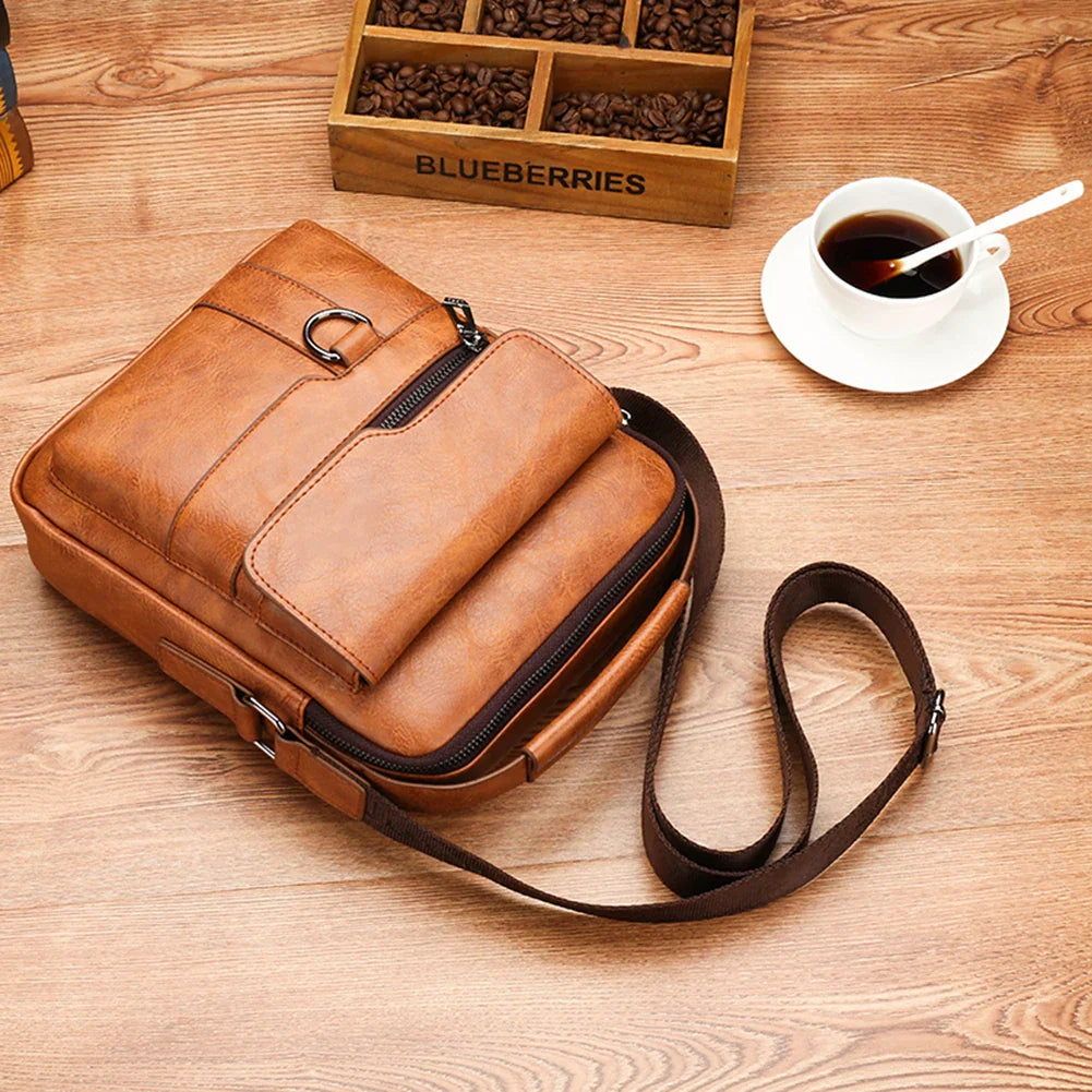 Mens Crossbody Messenger Bags Business Casual Handbag Brand New High Quality Leather Shoulder Bag For Work Casual Travel Male