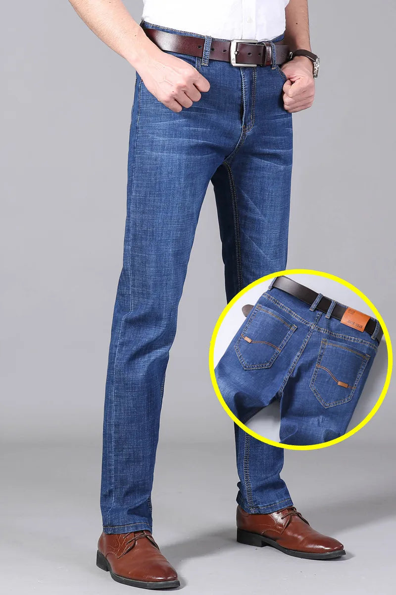 Men's Jeans Summer Thin Pants Straight Blue Jean Baggy Casual Work Denim Pant High Elasticity Wide Leg Business Male-Dollar Bargains Online Shopping Australia