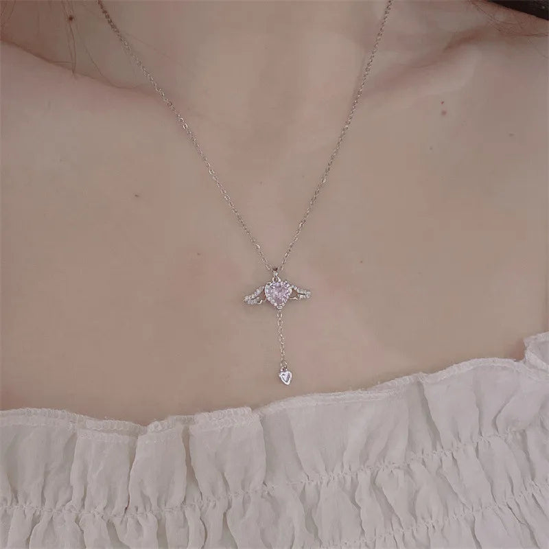 Stainless Steel Gold Color Cupid Angel's Wings Pendant Necklace For Women Girls Clavicle Chain Party Jewelry Gift-Dollar Bargains Online Shopping Australia