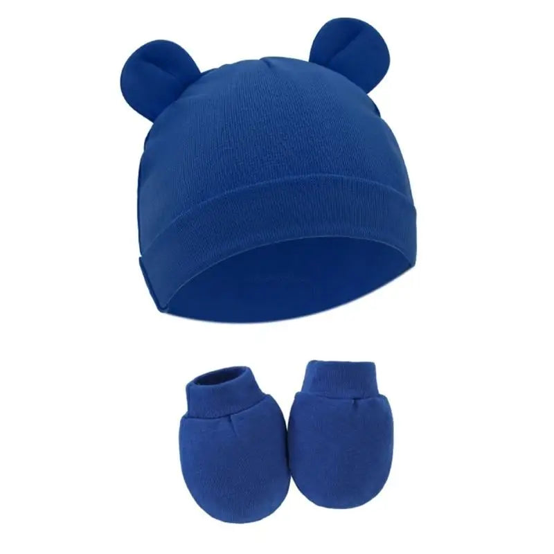 Newborn Cotton Hospital Hat Mittens Baby Beanie Solid Infant Baby Hats with Ear & No Scratch Mitten Soft Gloves Gift-Dollar Bargains Online Shopping Australia
