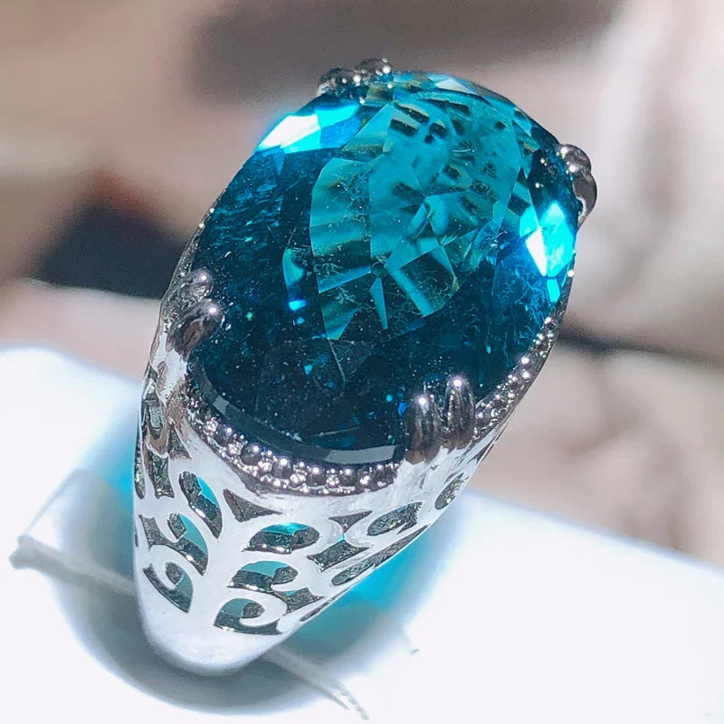 Exaggerated Large Zircon Ring Women Party Birthday Gift Oversized Blue Main Stone Ring