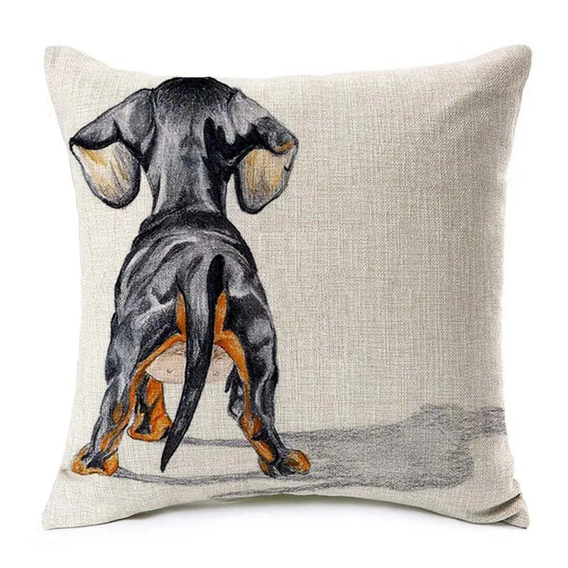 Dachshund Dog Cushion Covers Sausage Dog Painting Cotton Linen Decorative Pillow Covers Bedroom Sofa Home Decoration