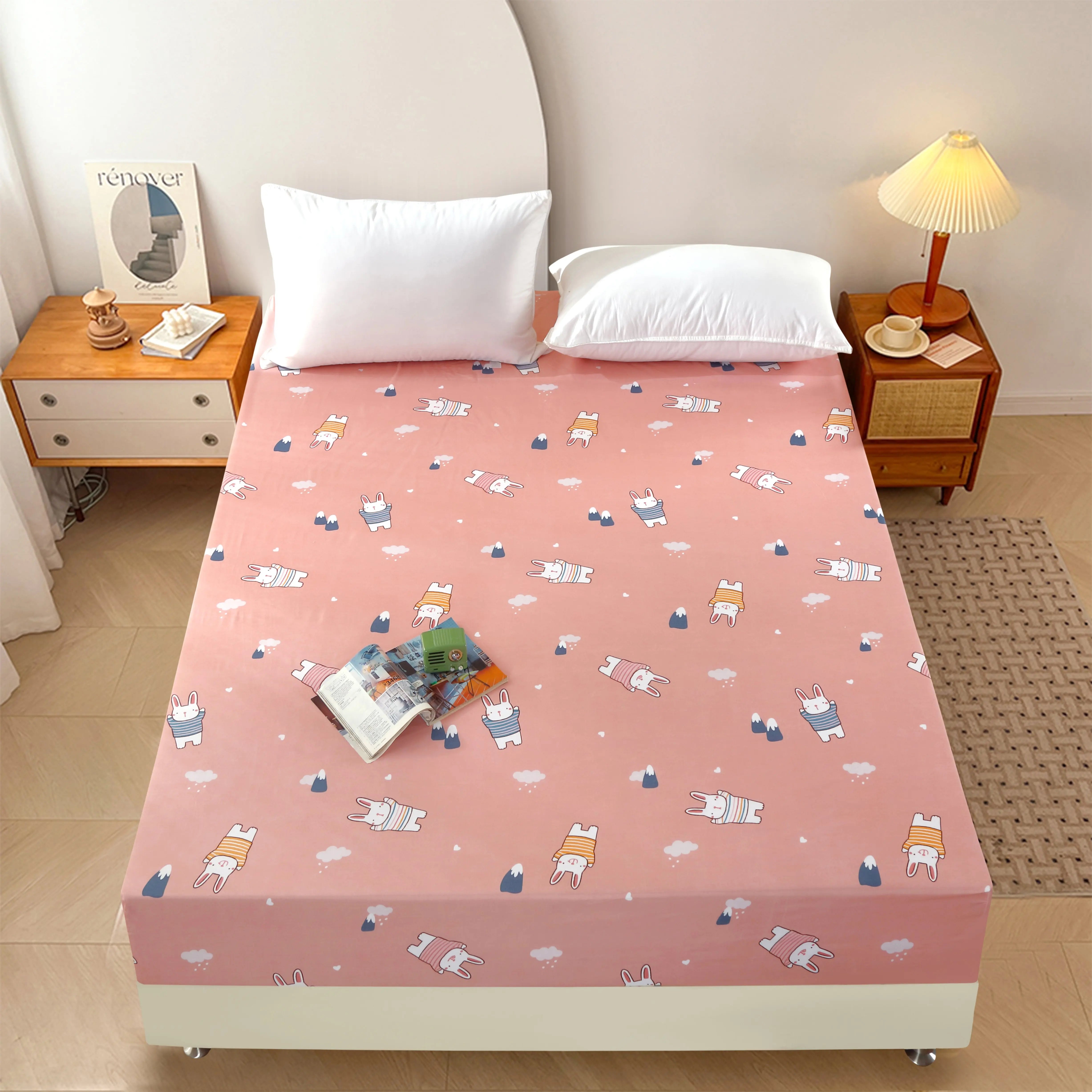 Cartoon Bear Bedding Fitted Sheet Only(no pillowcase) Elastic Band Around Mattress Cover King Size Bed Cover