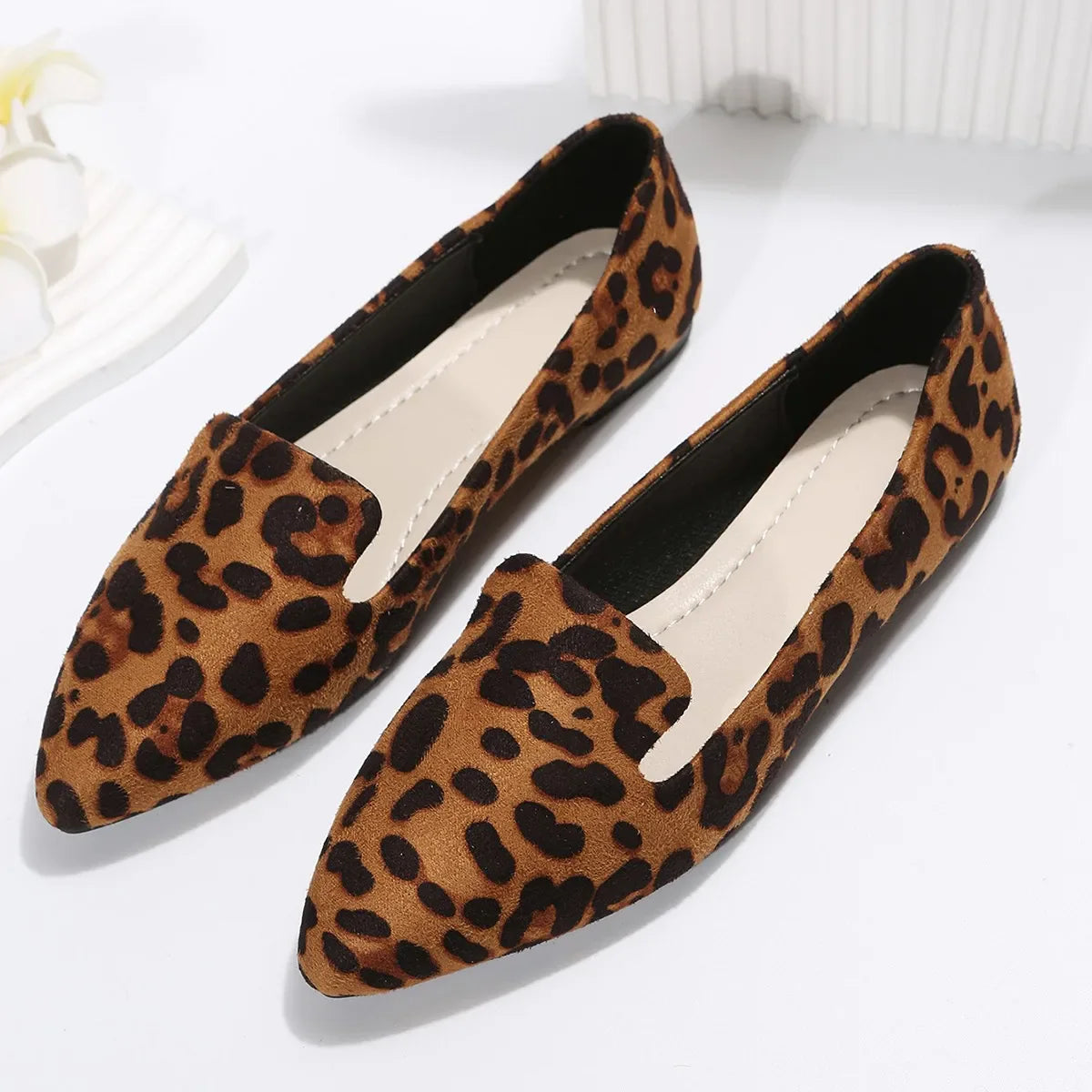 Loafers Flats Leopard Pointed Toe Casual Women Shoes Comfortable Walking