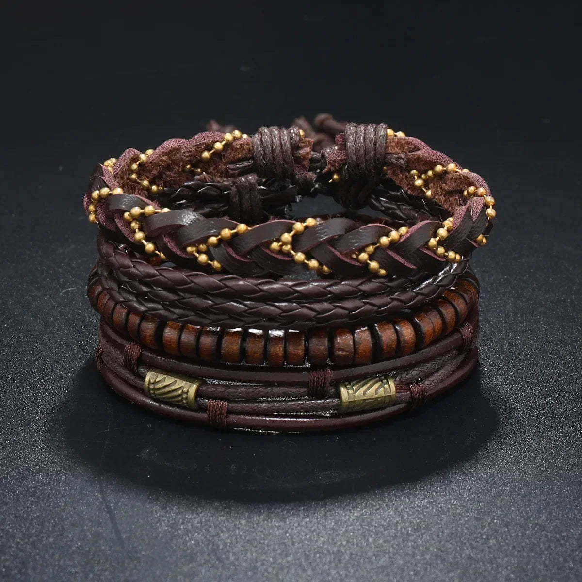 Trendy Compass Man Leather Bracelets set Black Hand Woven Bracelet for Men 4pcs/set DIY Male Jewelry Gift New Pulsera Hombre-Dollar Bargains Online Shopping Australia