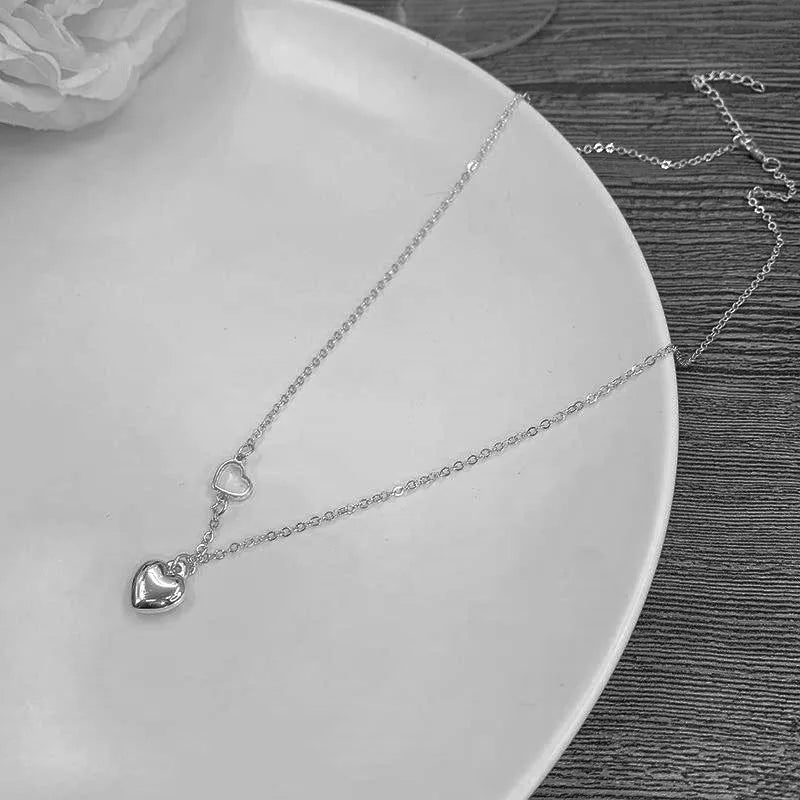 Love Heart Silver Necklace For Women Elegant Fashion Punk Party Pendant Chain Birthday Gift Sweet Accessories Charm Jewelry-Dollar Bargains Online Shopping Australia