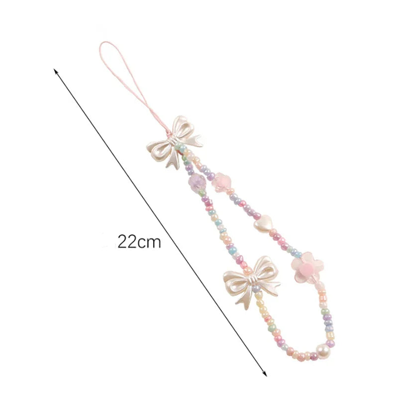 Creative Crystal Bowknot Pearl Beaded Mobile Phone Straps for Women Phone Case Key Chain Bag Pendant Decoration Accessories-Dollar Bargains Online Shopping Australia