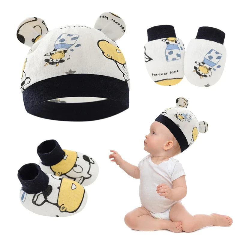 Baby Anti Scratching Cotton Gloves Hat Foot Cover Set Socks Cap Kit Accessory for Newborn Baby Girls Boys Baby Shower Bathing-Dollar Bargains Online Shopping Australia