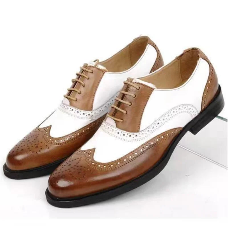 Retro Colored Men Block Carved Casual Shoes Male Business Dress