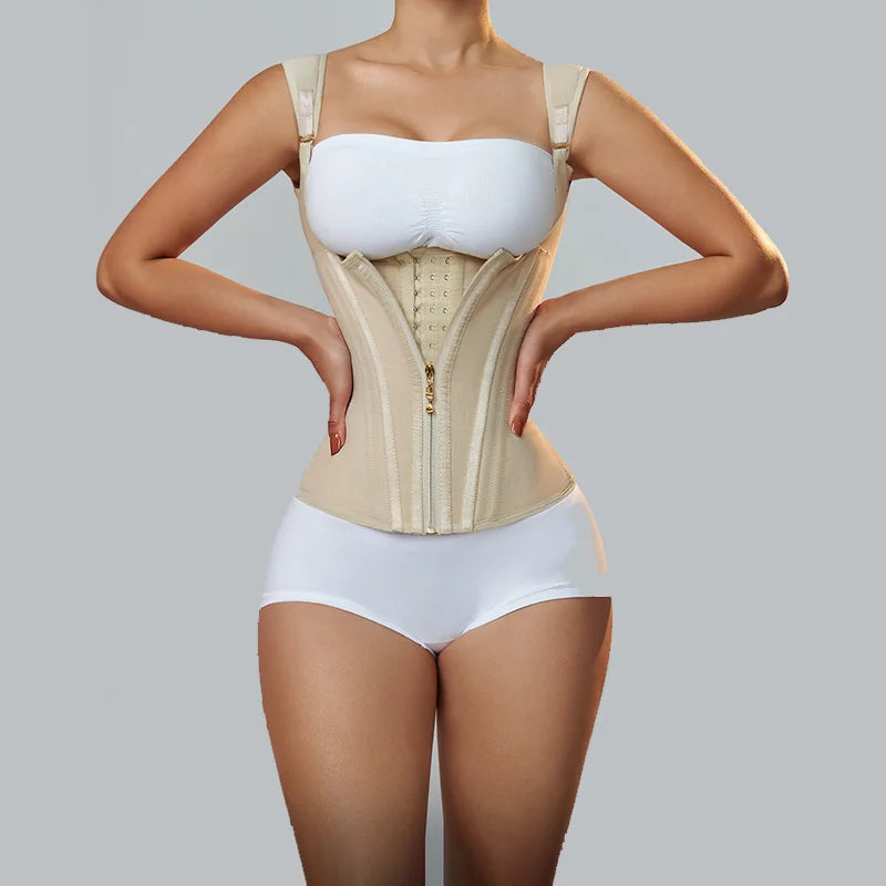 Women Double Compression Waist Trainer Corset with Bone Adjustable Zipper and Hook-eyes Flat Belly Body Shaper-Dollar Bargains Online Shopping Australia
