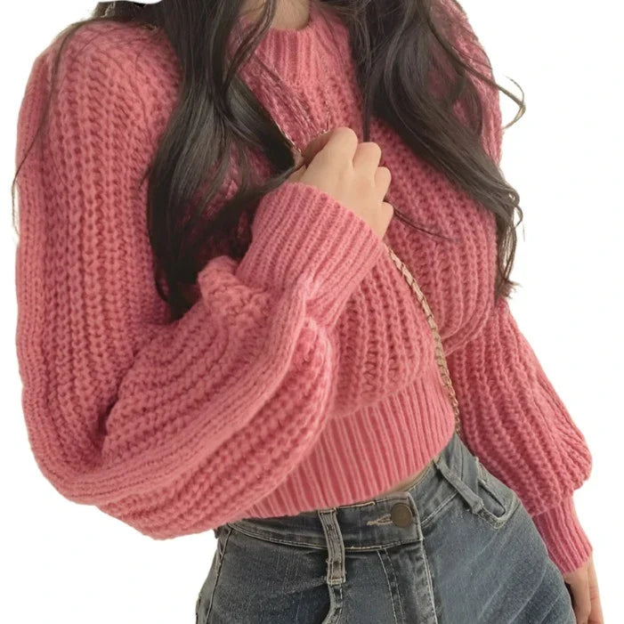 Knitted Sweater Pullovers Japan Girls Solid O Neck Short Crop Knit Tops 4 Colors-Dollar Bargains Online Shopping Australia