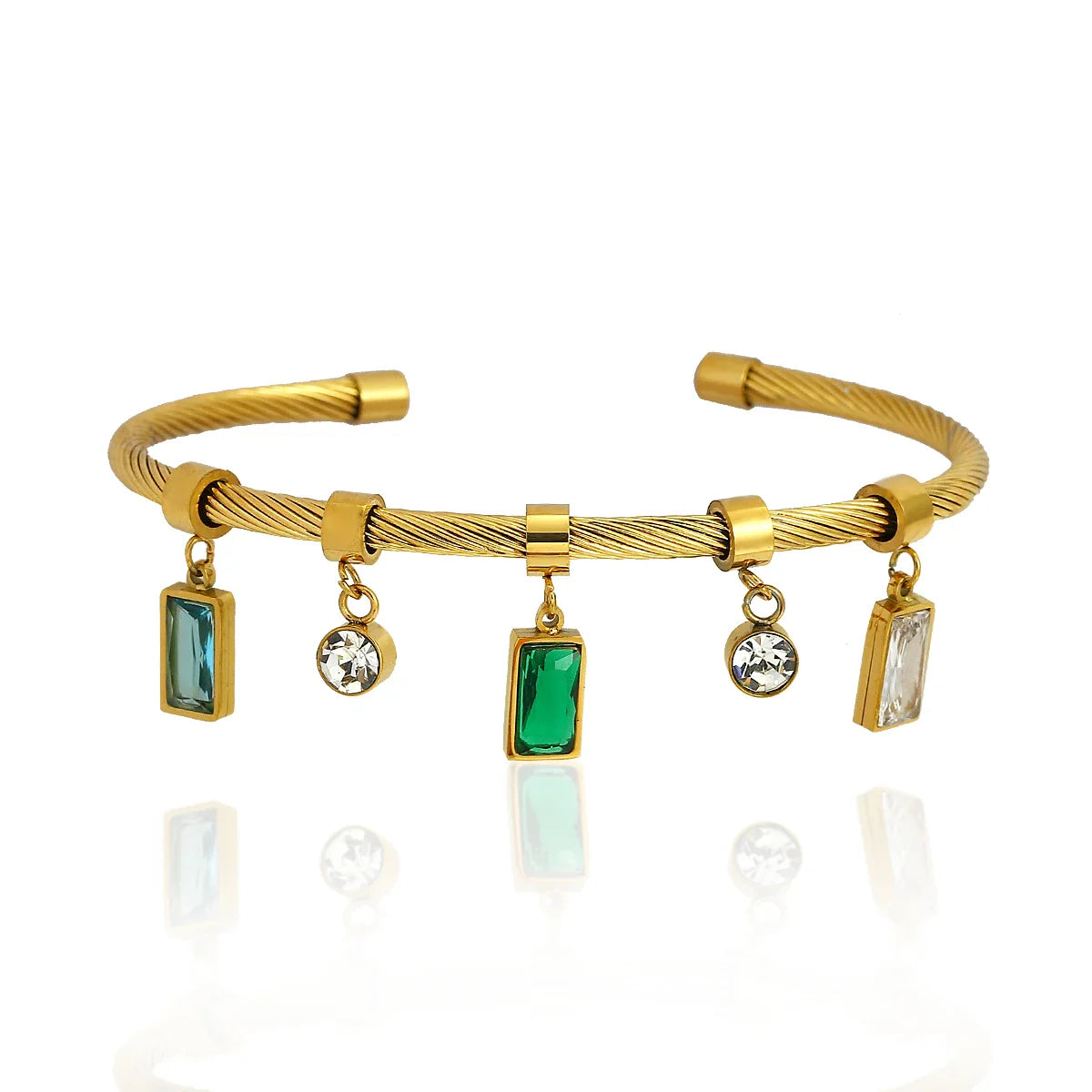 Chic Green Zircon Stainless Steel Bangle Bracelets for Women Charm Texture Simple Gold Color Accessories-Dollar Bargains Online Shopping Australia