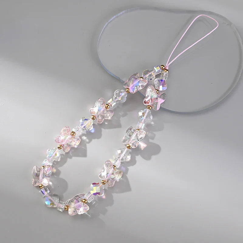 Women Girl Acrylic Mobile Phone Chain Transparent Sweet Butterfly Telephone Hanging Cord Anti-Drop Cellphone Lanyard Jewelry-Dollar Bargains Online Shopping Australia