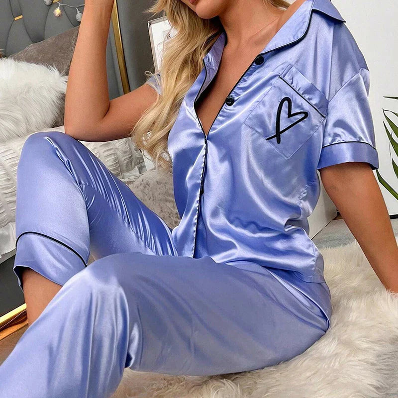 women Silk Satin pyjamas set Long sleeve Shirt with Trouser Sleepwear Loungewear Female Pyjamas Suits-Dollar Bargains Online Shopping Australia