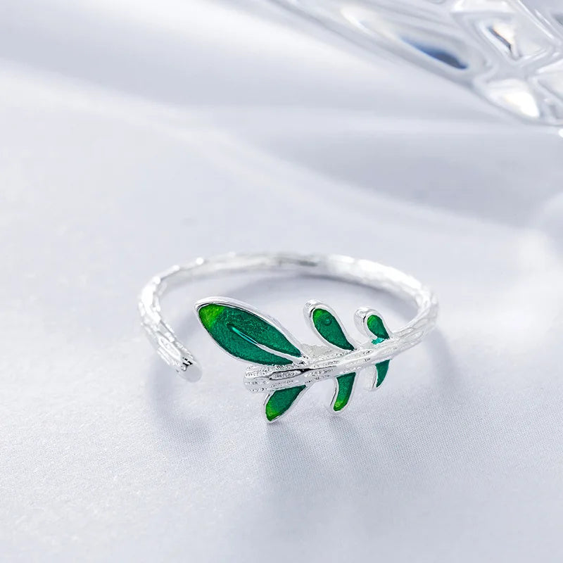 Whale Tale Mermaid Blue Green Leaf Silver Color Finger Rings Stackable Moon Stone Women Jewelry-Dollar Bargains Online Shopping Australia
